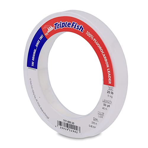 Triple Fish 100% Fluorocarbon Fishing Leader - Clear Invisible Strong and Heavy Duty Highly Abrasion Resistant, Fast Sinking Freshwater & Saltwater - style: 20 Lb, 50 Yd Bracelet