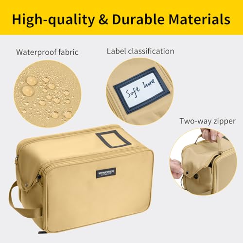 THKFISH Fishing Soft Plastic Bait Storage, Water-Resistant Extra-Large Clear Sleeves Tackle Bait Bag Storage For Lure Hooks, Sinkers & Fishing Accessories (Khaki) - color: Khaki