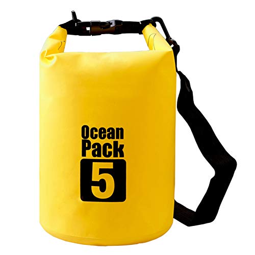 2L/3L/5L/10L/15L/20L/30L 500D Tarpaulin Heavey-Duty PVC Water Proof Dry Bag Sack for Kayaking/Boating/Canoeing/Fishing/Rafting/Swimming/Camping/Snowboarding - color: Yellow, size: 5L