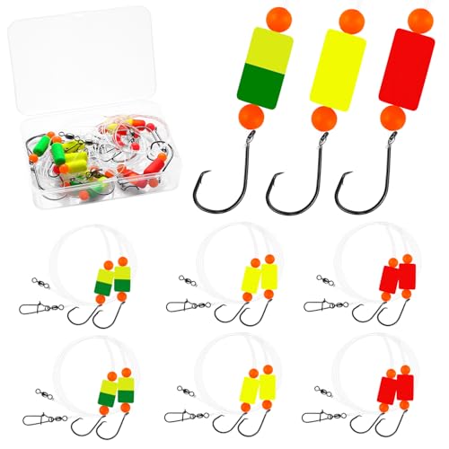 Pompano Rig Saltwater Surf Fishing Rigs – Double Drop Leader Rigs with Hooks, Floats, Beads & Snap – Easy Pre-Tied Terminal Tackle for Pompano, Whiting, Redfish - color: Assorted Colors–E, size: 6 Pack