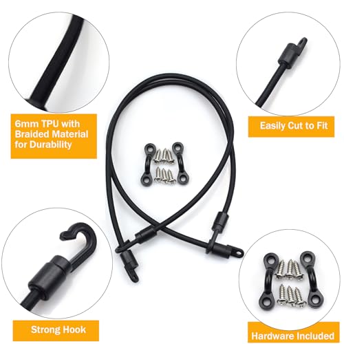 Rod Tamer Deck Mount Rod Straps 2 Pack, 6mm Kayak Boat Fishing Rod Tamer Strap Deck Mount Connector Gunwale Mount Fishing Rod Holders Down Strap (18 inch) - color: Black x 2pack