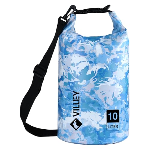 VILLEY Dry Bag Waterproof 10L Roll Top Storage Backpack, Keeps Gear Dry Lightweight Backpack for Kayaking Boating Camping Swimming and Beach Accessories Blue Camo - color: Blue Camo, size: 10L