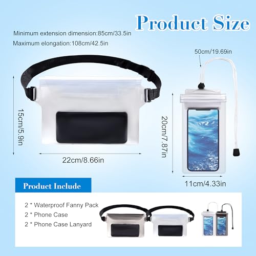 4 Pack Waterproof Fanny Pack with Waist Strap Waterproof Phone Pouch Dry Bag for Kayaking Pool Swimming Boating Beach Fishing Travel Diving Surfing (Black & White, 2 Fanny Pack + 2 Pouch Bag) - color: Black & White