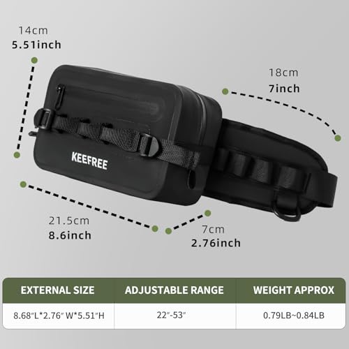 Waterproof Waist Bag with Fishing Rod Holder, Fanny Pack with Airtight Zipper Closure Multi-functional Lightweight Tackle Bag for Fly Fishing Outdoor Sports Camping Kayaking (Black)