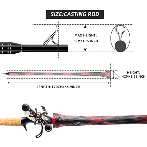 SF Fishing Rod Sock Fishing Rod Sleeve Rod Cover Braided Mesh Rod Protector Pole Gloves Fishing Tools for Spinning Fishing Rod,Casting Rod,Musky Rod, Ice Rod, Fly Rod, Spey Rod - color: Black-red-2pcs, size: Fit Casting Rod 6-1/2 FT to 7-1/2 FT