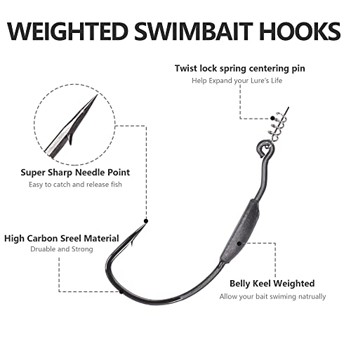 Fishing Bait Soft Plastic Lures 30/50 Pcs, Weighted Hooks 10 Pack & 40-Piece Set, 4in/5in Salty Split Tail Jerk Shad, 3/0 4/0 5/0 Weedless Swimbait Hook for Bass Fishing - color: Set C, size: 4inch&5inch Fishing Bait, 3/0&4/0&5/0-Hook