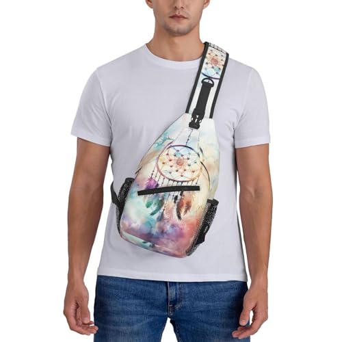 Watercolor Dream Catcher Sling Backpack Chest Bag Crossbody Shoulder Bag Gym Cycling Travel Hiking Daypack For Men Women - color: Watercolor Dream Catcher