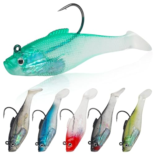 Soft Fishing Lures Pre-Rigged Swimbait Jig Head Paddle Tail Swim Baits Swim Shad Lures Soft Plastic Swimbait Bass Trout Walleye Sinking Baits Fishing Lures Kit for Saltwater Freshwater - color: 6pcs/pack, size: 10cm/3.94inch