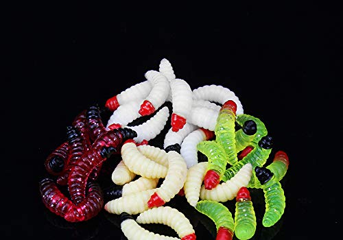 50PCs 2.4cm Maggot Soft Baits, Fresh Water Fishing Bait, Soft Fishing Lures, Bass Fishing Worms, for Lake Fishing Freshwater Saltwater Lake Ice Sea Fishing, Mackerel, Mullet - color: B