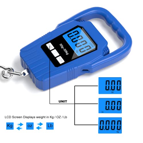 Digital Fish Scale Hanging Scale Fishing Scale,110lb/50kg Luggage Scale,Upgrade Large Handle & Backlit LCD Display, Electronic Balance Digital Fishing Postal Scale,Blue,Fishing Gifts for Men - color: Blue
