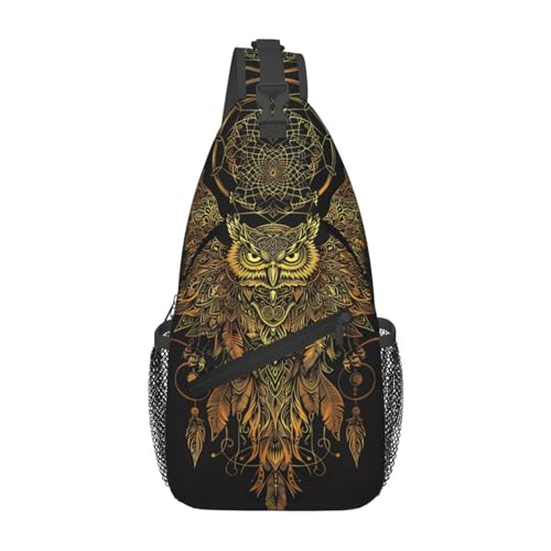 Golden Owl With Dream Catcher Sling Backpack Chest Bag Crossbody Shoulder Bag Gym Cycling Travel Hiking Daypack For Men Women - color: Golden Owl With Dream Catcher