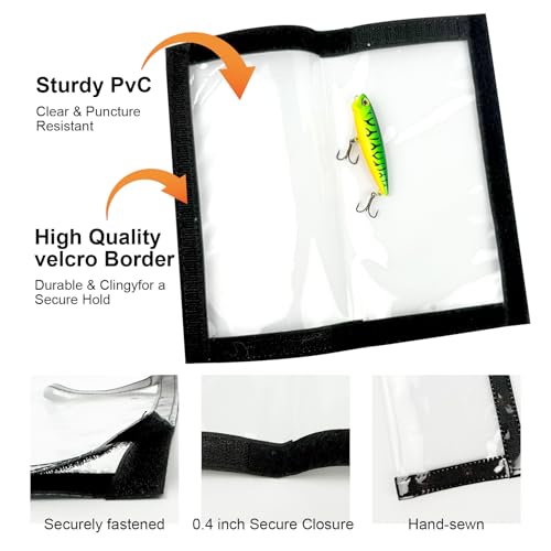 4Pcs Fishing Lure Wraps, Durable & Clear PVC Lure Covers to Keep Hooks Safe, Lures Fishing Hook Covers Bait Storage Easily See Lures, Open and Close Hook & Loop (Large (7.8” x 44”))