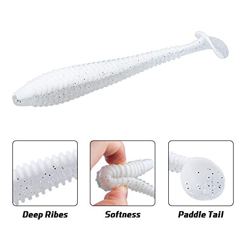 RUNCL Swimbaits Paddle 10/20/30/40PCS, 5/4/3/2 Inchs Paddle Tail, Soft Lure for Trout Crappie Bass, Durable Plastic Bait Swimmer for Saltwater/Freshwater, Fishing Lover's Gift - color: White Pearl, size: 5in, 10pcs