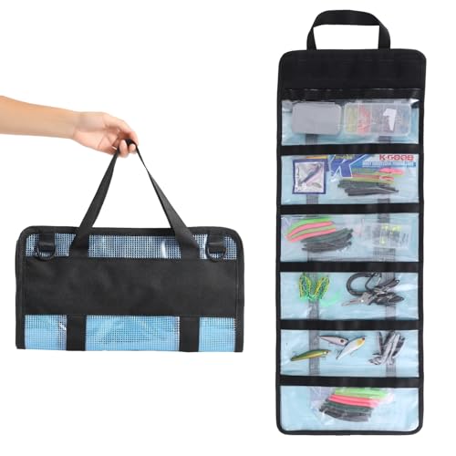 Fishing Lure Stroage Bag Covenient 6 Pocket Large Capacity PVC Heavy Duty Protective Cover Durable Fishing Bag for all Fishing Bait Trolling Fishing Lure Wraps Box for Saltwater (1pc, Blue) - color: Blue