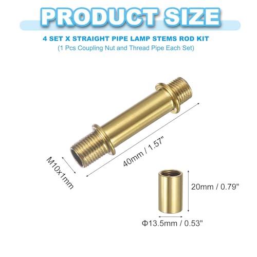 PATIKIL Straight Pipe Lamp Stems Rod Kit, 4 Set M10 Carbon Steel 40mm(1.57") Long Double End Thread Rod with Coupling Nuts Sleeve Connector for Table Lamps Chandeliers,Copper - color: Copper, size: 40mm(1.57")