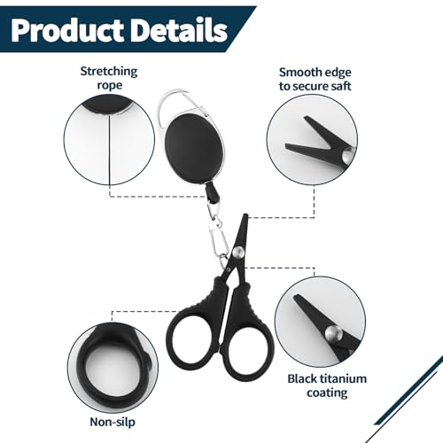 2 PCS Fishing Scissors with Retractable Buckles, Fishing Line Cutter for Braided Line, Cutter Stainless Steel with Teflon Coated Fishing, Fishing Accessories Tools for Saltwater Freshwater