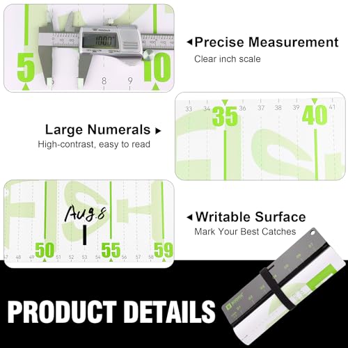 Booms Fishing 59" Fish Ruler: Foldable Fishing Ruler - Waterproof Fish Measuring Tape with Bump Board - Saltwater Fishing Measuring Tool for Angler, RL4 Green with White - color: Green with white