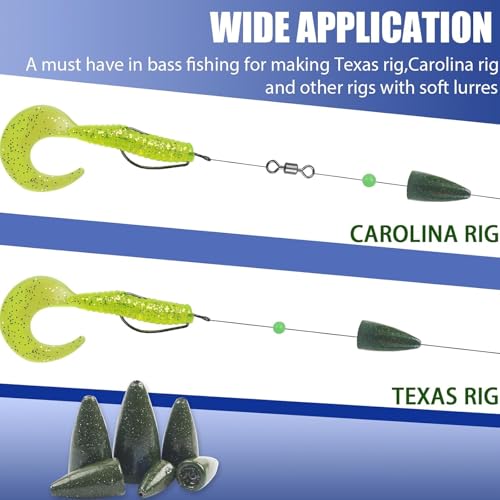 Bullet Fishing Weights Sinkers, 30pcs Worm Weights Fishing Sinkers for Bass Fishing Carolina Rig Texas Rig Slip Sinkers Sliding Fishing Weights Saltwater Freshwater - style: Mixed Kit-50pcs