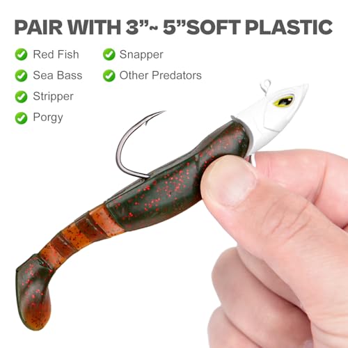 Saltwater Jig Head, Fish Eye Swimbait Jighead for Fishing Inshore/Offshore 1/2 3/4 1 1.5oz with 7/0 Hooks for Redfish, Stripper, Seabass etc. - color: White, size: 1/2oz - 5Pack