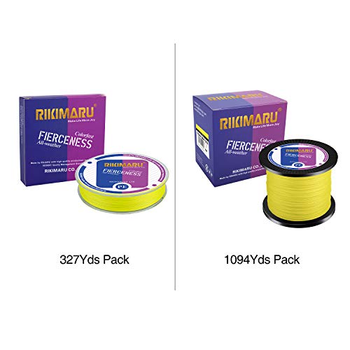 RIKIMARU Braided Fishing Line Abrasion Resistant Superline Zero Stretch&Low Memory Extra Thin Diameter 327-1094 Yds, 4-180LB - color: Fluorescent Yellow, size: 1094 Yds/0.16mm/20LB