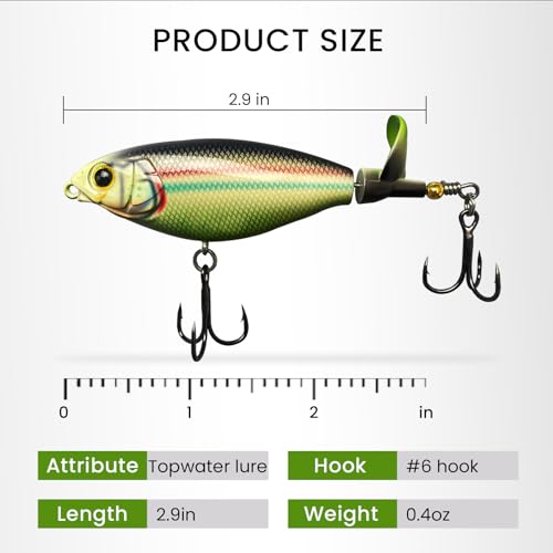 Pristis 3 pcs Topwater Fishing Plopper Lures, Floating Popper Bait Set with Chemically Sharpened Hooks for Saltwater Freshwater, Top Water Plopping Swimbait Teaser for Bass Tuna Perch Pike Crappie - color: Single-blade Color Set
