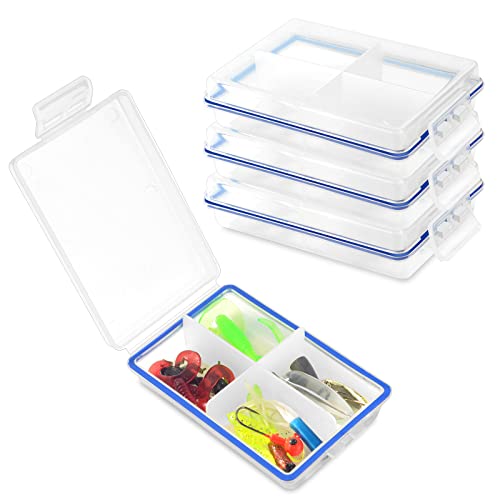 4 Pcs Mini Waterproof Tackle Organizer - Small Fly Fishing Box with Dividers for Hooks, Flies, Beads & Lures - size: 4in(L)×2.5in(W)×1in(H)