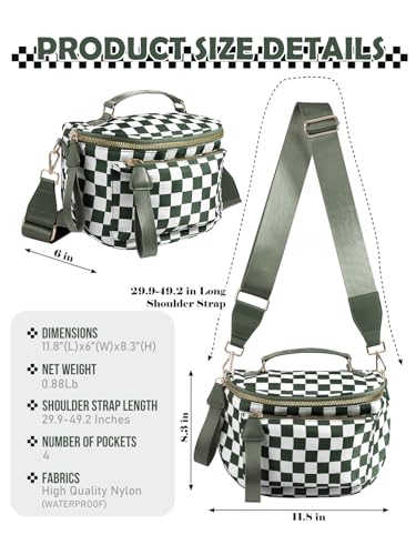 Checkered Crossbody Bag Bum Bag For Women,Spacious Checkered Purse Fanny Packs,Upgraded Version With Carry Handle - color: Handle Checkered - Bean Green