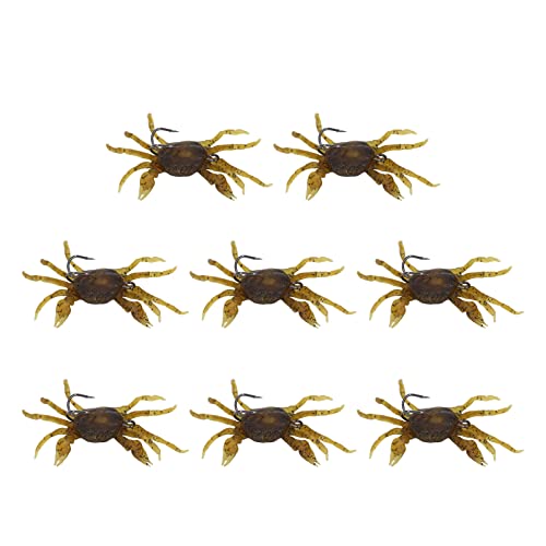 8PCS Artificial Crab Baits, Cranka Crab Lure with Sharp Hooks, Fishing Tackle Accessory Tool, Yellow Brown