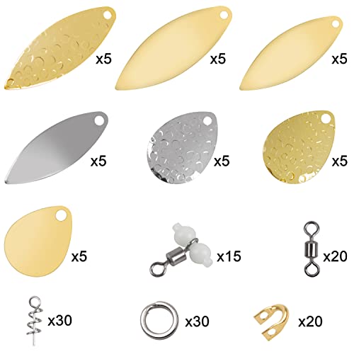 Fishing Spinner Blades for Lure Making,150pcs Spinner Making Supplies Kit Colorado Willow Blades Folded Clevis Twist Lock Swivels for DIY Spinnerbait Walleye Spinner Spoon Rig