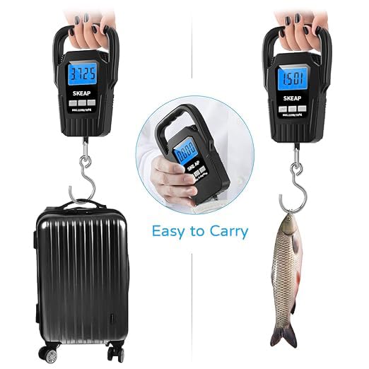 SKEAP Digital Fish Scale - 110lb/50kg Backlit LCD Fishing Gear with Portable Handle, Includes 2 AAA Batteries & Stainless Steel Hook, with USB Charging- Fishing Gifts for Men - color: Black-USB