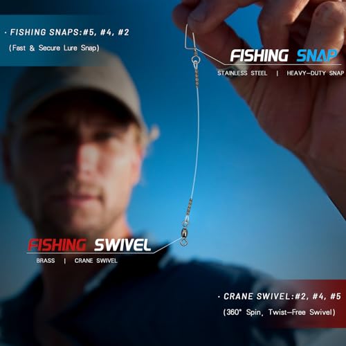 Fishing Fluorocarbon Leader with Crane Swivel and Snaps - Heavy Duty 20-80lb Fluorocarbon Leader Connects Lures, Bait, or Hooks for Saltwater & Freshwater Fishing - color: Clear Fluoro Leader(24Pack), size: 50LB, 20"