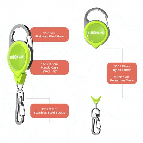 HOOK-EZE Fly Fishing Zinger Retractor for Anglers Vest, Pack of 3 - Fishing Gear and Equipment for Nippers, Forceps, Fly Float Ant, Belt Loops & Backpack - color: green