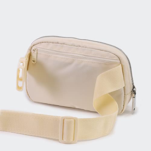 Pander Unisex Belt Bag Fanny Pack for Women with Adjustable Strap, Small Waist Pouch for Workout Running Traveling Hiking - color: Natural