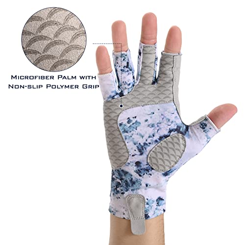KastKing La Sal Fishing Gloves UPF50+ Sun Gloves UV Protection Fingerless Gloves Men Women for Outdoor, Kayaking, Rowing, Paddling, Canoeing, Hunting - color: A: Boulder Camo Ice, size: Small-Medium