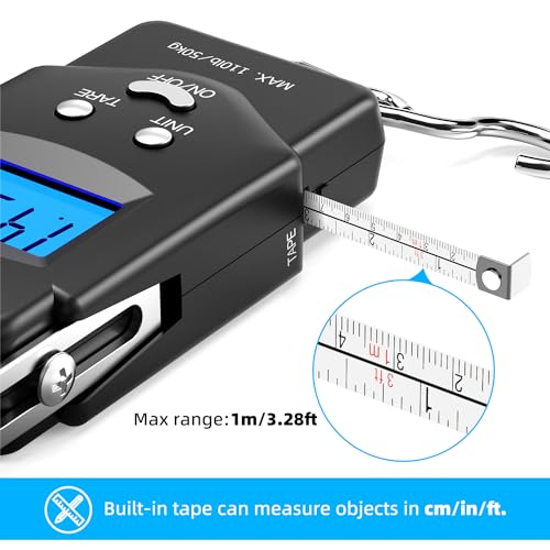 Dr.meter PS01 Fish Scale with Fish Lip Gripper - 110lb/50kg Backlit LCD Display Digital Weight Scale with Built-in Measuring Tape - Stainless Steel Fish Holder Tool Set, Fishing Gifts for Men