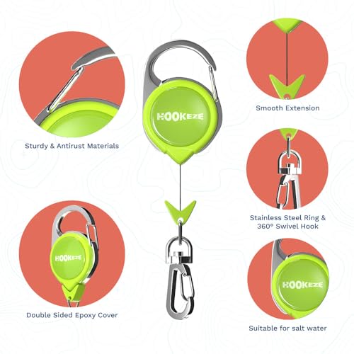 HOOK-EZE Fly Fishing Zinger Retractor for Anglers Vest, Pack of 3 - Fishing Gear and Equipment for Nippers, Forceps, Fly Float Ant, Belt Loops & Backpack - color: green
