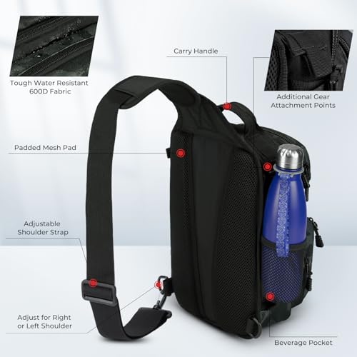 KastKing BlowBak Tactical Sling Tackle Bag-Lightweight Fishing Backpack Storge Fishing Gear and Equipment,Gift for Men - color: B: Black Camo（14” X 8” X 6”）, size: Standard