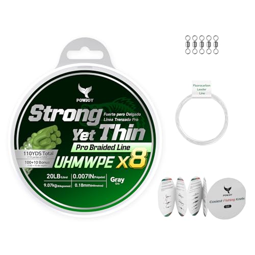 Ultra-Thin 20LB 8-Strand Braided Fishing Line 0.18mm with Knots Guide Card, Stronger than 4-Strand PE Line, Smooth as Silk & Longer Casting, Ideal for Bass Trout Fishing in Freshwater/Saltwater - color: Gray, size: 20LB 110YDS