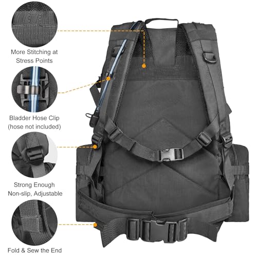 CVLIFE 60L Tactical Backpack for Men Women Military Large Army Rucksack With D-Ring Molle Clips Compass Accessories 3 Day Bug Out Survival Molle Bag Hiking Camping Gym Daypack Backpacks,Black | 3 Day Bug Out Survival Molle Bag, D-Ring Clips & Compass Acce