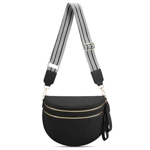 oscaurt Leather Crossbody Bag Bum Bag for Women Large Sling Bag Cross Body Purse Shoulder Handbag Fanny Pack - color: Black-1, size: Large