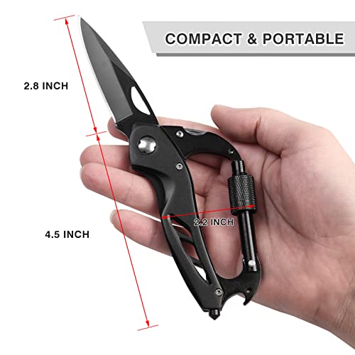 FUNBRO Multitool Carabiner with Pocket Knife, Stocking Stuffers Gifts for Men, EDC Carabiners with Folding Knives, Bottle Opener, Window Breaker and Screwdriver, Survival Gear for Camping Hiking - color: Black