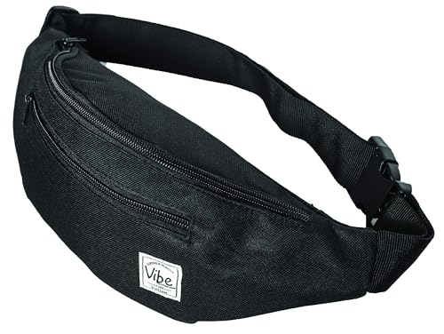 Vibe Festival Gear Rave Fanny Pack for Women Men – Festival, 4 Pockets, Adjustable Strap, Cute Waist Bag, Crossbody Belt Bag, Hiking, Running, Cycling - color: Black, size: Fits Most