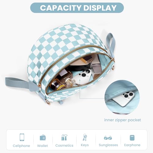 Checkered Crossbody Bum Bags for Women Nylon Checkered Purse Checkerboard Fanny Pack - color: A10-ice Blue