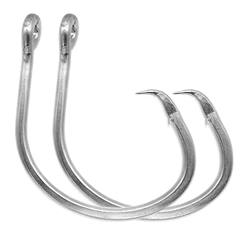 Extra Strong Big Game Silver Forged Staight Circle Hooks,Saltwater Stainless Steel Large Giant Fishing Hooks Size 6/0-28/0 - size: Size 8/0-Pack of 30