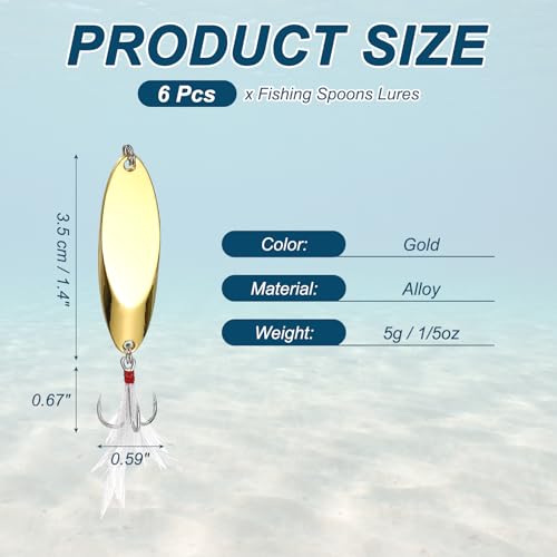 Fishing Spoons Lures Metal Saltwater Treble Trout Lures Jigging Spoon with Treble Hooks Spinner Baits for Freshwater - color: Gold, size: 5g / 1/5oz