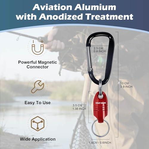 Magnetic Net Release for Fly Fishing, Aluminum Magnetic Quick Release Keychain, Fly Fishing Net Magnet Holder Retractor with Carabiner - color: Dark Red