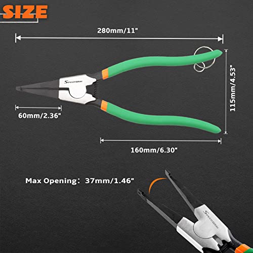 SPEEDWOX Special Angle Tip Lock Ring Pliers 11-Inch Retaining Rings Pliers for Removing Installing Gearshift Locking Rings Spring Loaded Snap Ring Pliers for Removing Installing Locking Rings - style: 11"with hole