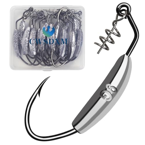 Twistlock Fishing Hooks, Swimbait Hooks Belly Offset Hooks Weighted Hook 1/0 3/0 4/0 for Soft Plastics Lures Fishing Saltwater Freshwater - color: Spring Weighted Hooks 9g - 15pcs