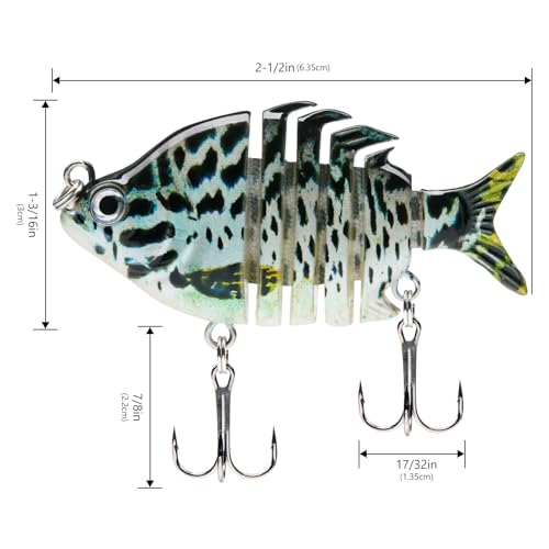 Bassdash SwimPanfish 2.5”/0.34oz Hard Bluegill Swimbaits Multi Jointed Topwater Trout Bass Fishing Crank Lure,Pack of 4 - color: BBYN