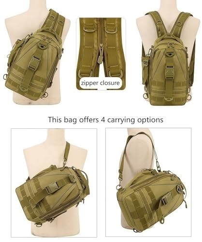 Tactical 10L MOLLE Bag for Fishing Trekking Survival Camping Fitness | Multiple independent pockets, tackle box slots,High-strength nylon,Multiple independent pockets, tackle box slots - color: Brown
